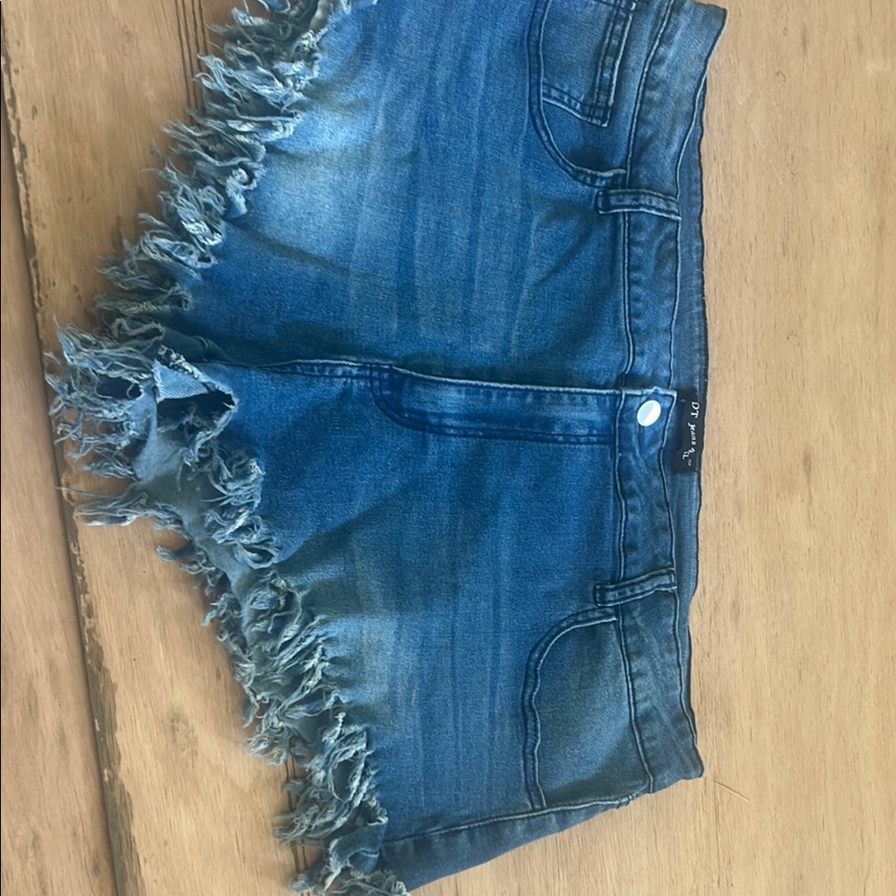 Blue Denim Frayed Hem Women's Shorts